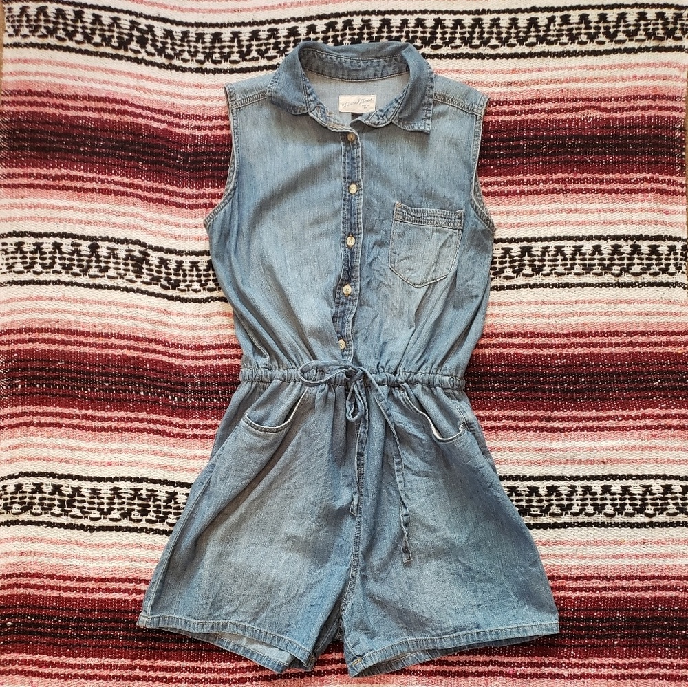 Sleeveless chambray romper
